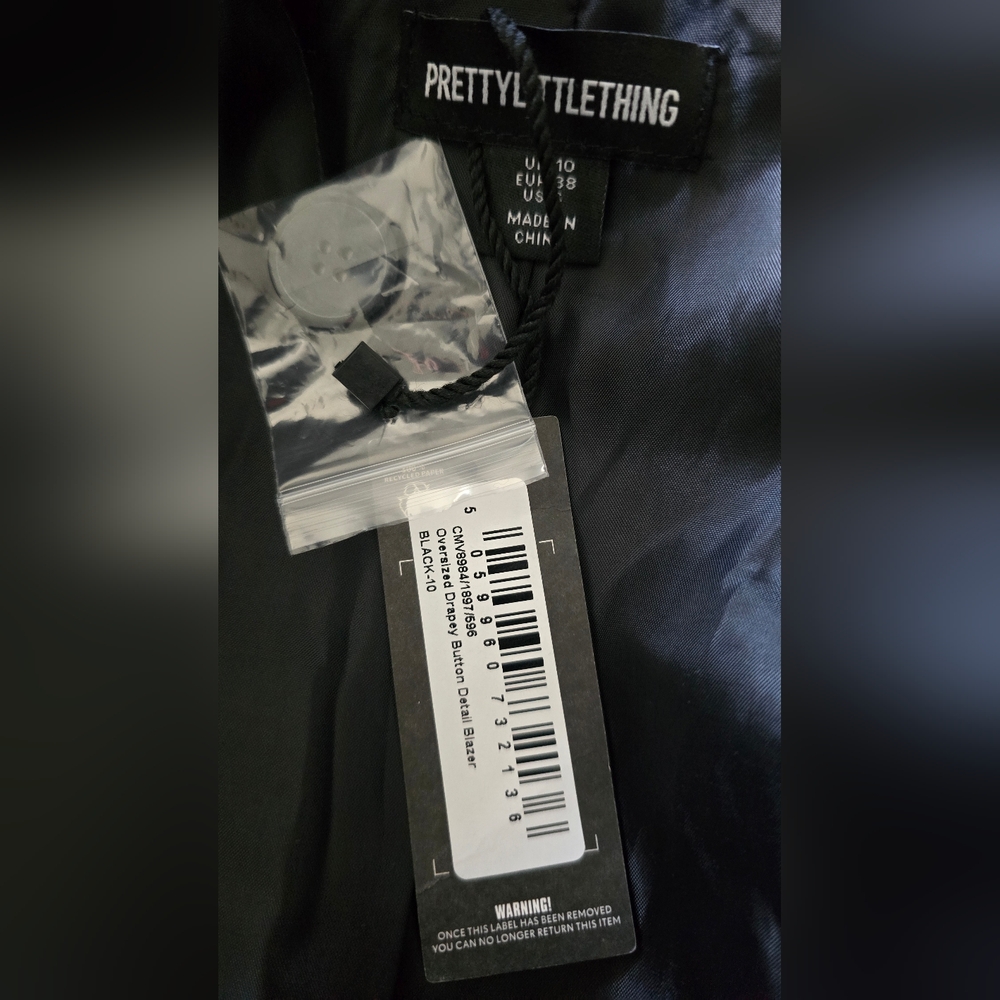 NWT PrettyLittleThing Womens Oversized Black Blazer - Size 6 - Picture 6 of 6